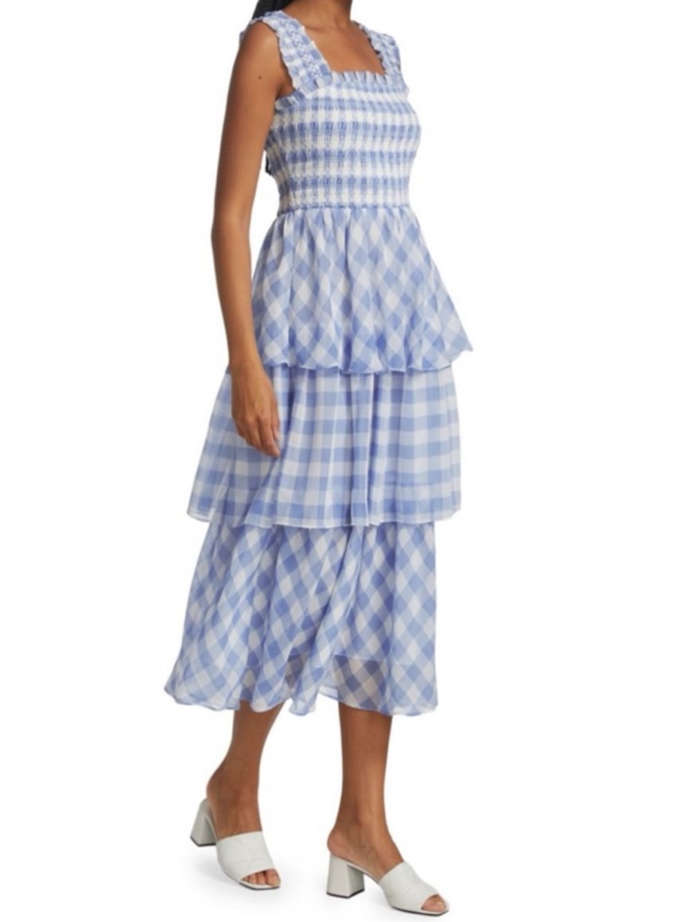 English Factory Gingham Tiered Midi Dress Size Small Summer Wedding Guest Flowy
